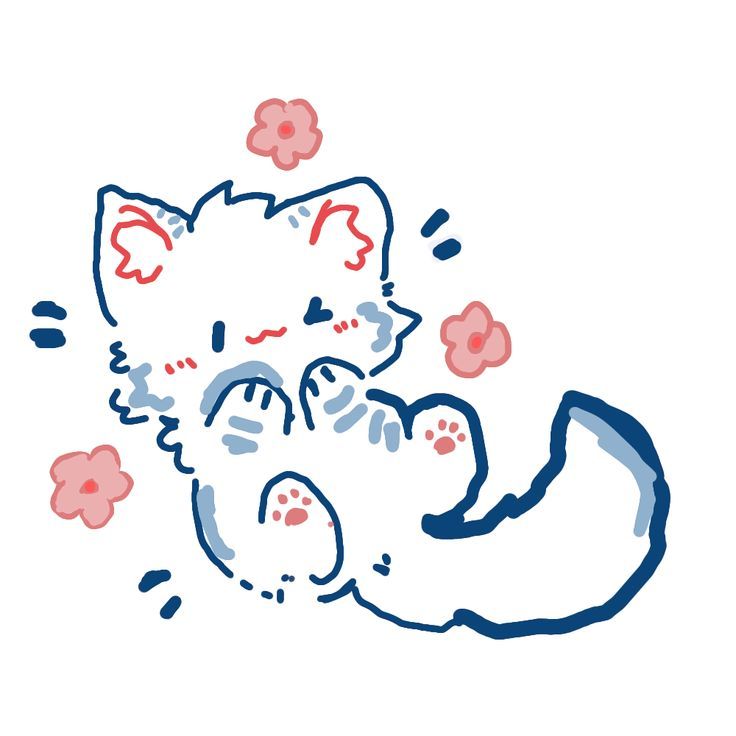 милый кавваи белый котёнок со цветами