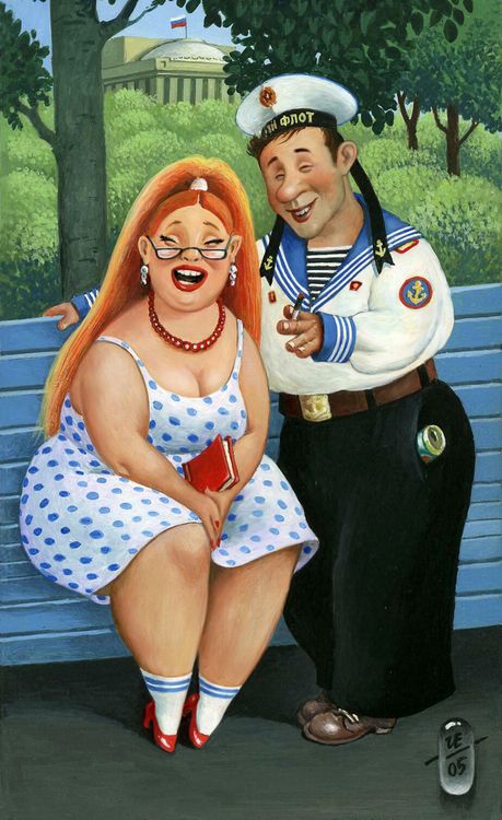 Иллюстрация Матрос, веселящий девушку маряцким юмором. в стиле мода и красота | Illustrators.ru